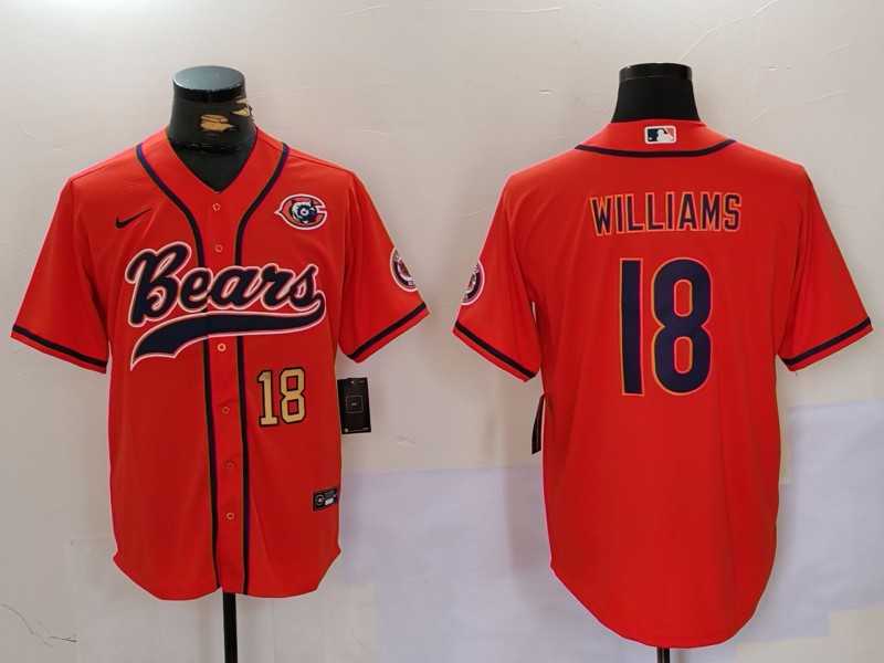 Mens Chicago Bears #18 Caleb Williams Orange Throwback With Patch Cool Base Stitched Baseball Jerseys